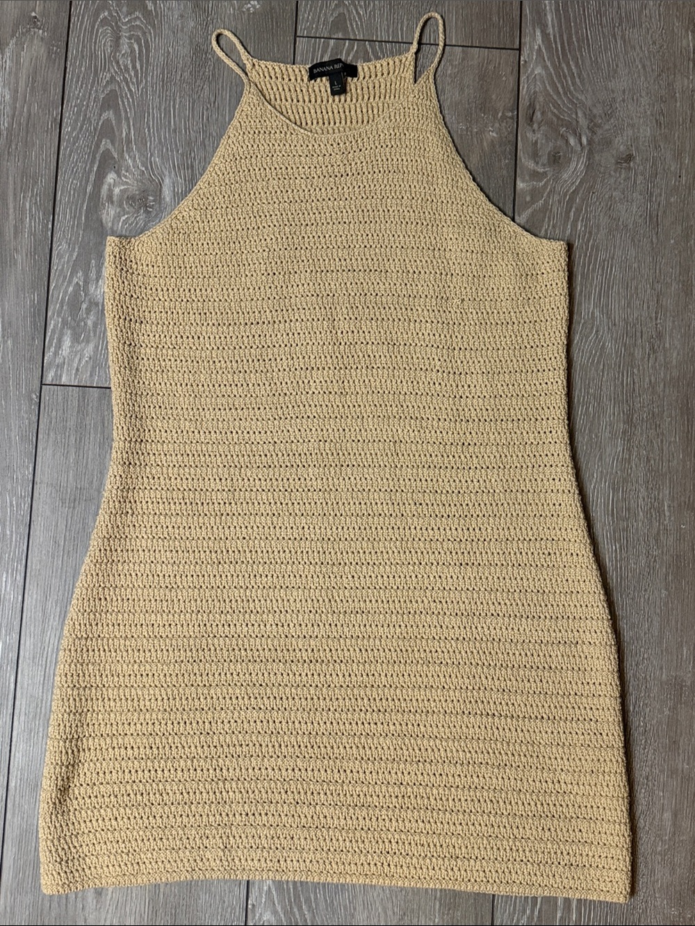 Banana Republic Beige Crochet Halter Mini Dress